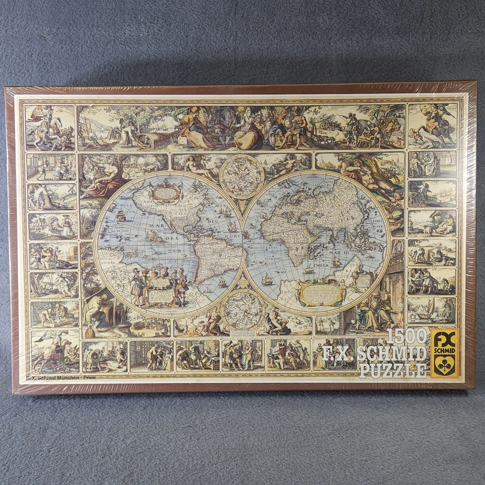 Vintage FX Schmid Jigsaw Puzzle 1983 Antique World Map 1500 Pcs West Germany