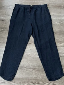 Eileen Fisher Puckered Drawstring Organic Linen Tapered Pant Plaid Womens Large - Picture 1 of 13