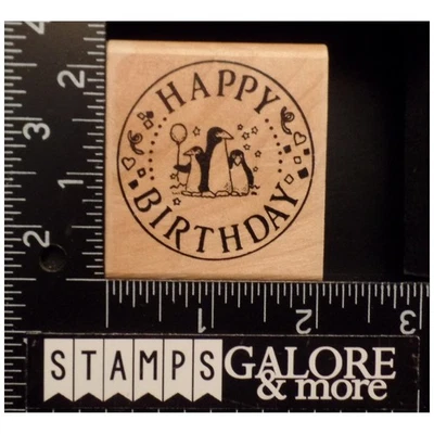 Estampillas de goma Inkadinkado círculo feliz cumpleaños peguines etiqueta globo confeti t08 Foto 1 de 2