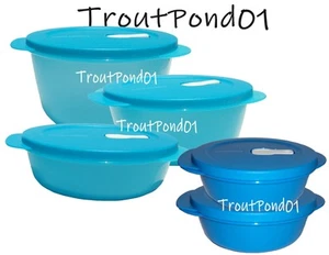 Tupperware Crystalwave Microwave Bowl Set 5 Shades of Blue Vent Seal 8 6 4 2 c - Picture 1 of 9