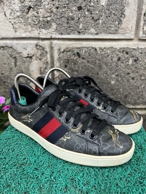 GUCCI Ace Web GG Supreme монограмма Tiger холст серый кожаный США 5,5 || Великобритании 5 - Изображение 1 из 4