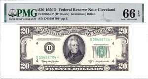 1950-D $20 FRN Cleveland *STAR* PMG Gem Unc 66EPQ Rare Pop 1/1 #D05488704* - Picture 1 of 2