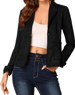 Women's Long Sleeve Casual Open Front Drawstring Faux Suede Blazer - Image 1 of 4