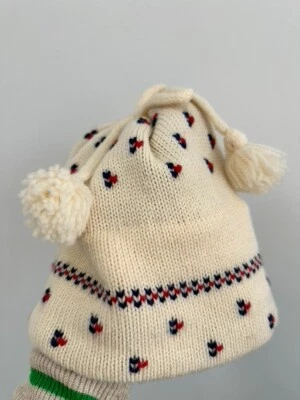 Gorro unisex vintage años 70 Sombrerero Loco Cream Fair Isle 100 % lana tejido Bobble End Foto 1 de 4