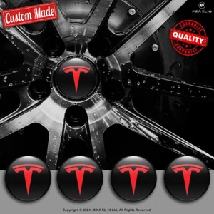 Tesla Aufkleber Set aus 4 Stück 3D-Gel-Silikon Radnabenkappen Nabendeckel - Bild 1 von 6