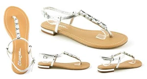 SEÑORA NUEVAS SANDALIAS DE VERANO DE TACÓN PLANO DIAMANTE CRISTAL GLADIADOR TALLA - Imagen 1 de 1