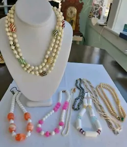 Vintage Lot Of 8 Lucite, Bead, Freshwater Pearls, And Faux Pearl Necklaces - Picture 1 of 9