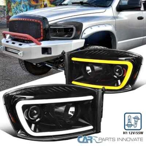 Pearl Black Projector Headlight Fits 06-08 Dodge Ram 1500 Switchback LED Strip - Picture 1 of 9