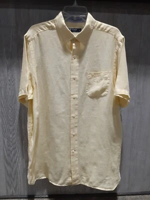 Daniel Cremieux Short Sleeve Button Down 100% Linen Shirt Yellow Men's Large - Image 1 of 4