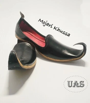 MOJARI BLACK -MEN HANDMADE-SHOES-JUTI-TRADITIONAL-LEATHER-KHUSSA - Image 1 of 4
