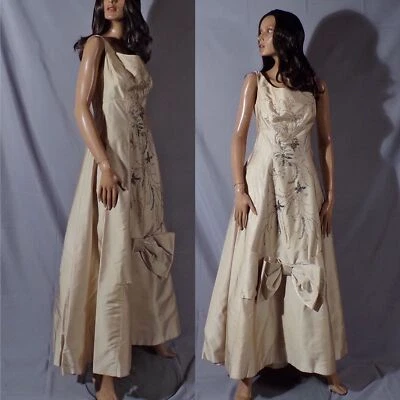 Vintage 60s Evening Gown Size Small 1960s Beaded Evening Formal Wedding Elegant - Image 1 of 4