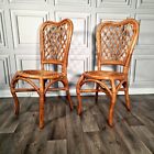 Vintage Pair x2 Bamboo Rattan Wicker Weave Chairs - Boho Tiki? Retro Decorative