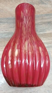Murano? Stil Vintage MCM Gerippte Glas Vase Splatter Swirl Rot/Gold Retro Atomic - Bild 1 von 11