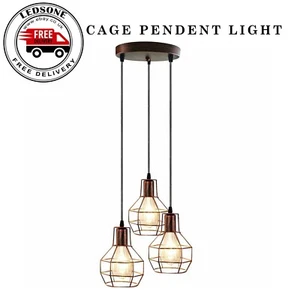 Vintage Industrial Pendant Light Hanging 3 Way Retro Lamp LED Cage Ceiling Light - Picture 1 of 10