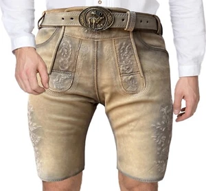 Herren speckig Antik-Wildbock Oktoberfest Kurz Trachtenhose mit Gürtel Gr, 46-58 - Bild 1 von 8