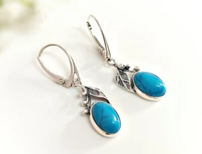 Ohrhänger Silber 925 Türkis oval Ohrringe Hänger echt  Sterlinhsilber gz323 - Bild 1 von 4