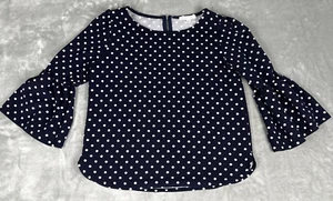 Green Envelope Blouse Women Large Navy Blue Polka Dot 3/4 Ruffle Sleeve Whimsy - Bild 1 von 10