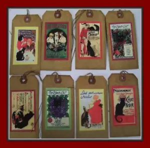 FRANZÖSISCHE POSTERKUNST UND SCHWARZE KATZEN - VINTAGE LOOK HÄNGEETIKETTEN - Bild 1 von 1