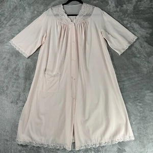 Vtg Shadowline Nylon Nightgown Robe Blush Pink M Coquette Baby Doll Lace Dainty - Picture 1 of 11