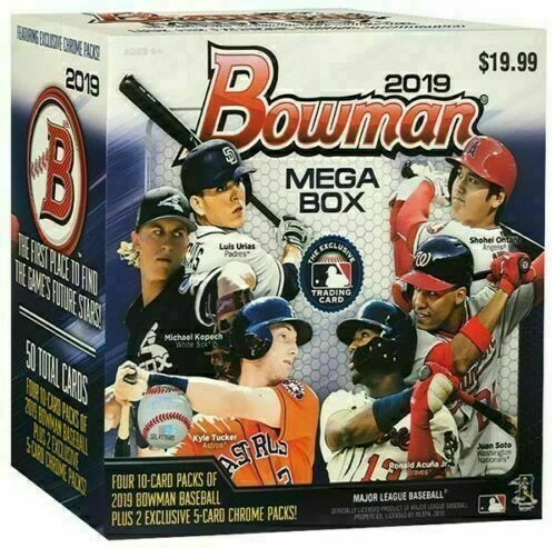2019 BOWMAN MEGA BOX (50 cards) w/2 Chrome Packs MLB Baseball Brand New QTY