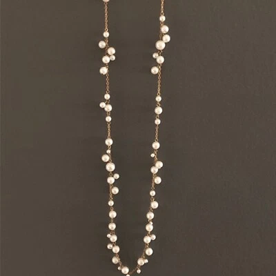 Vintage Gold Tone White Faux Pearl Extra Long Necklace Clusters Premier Designs - Image 1 of 4