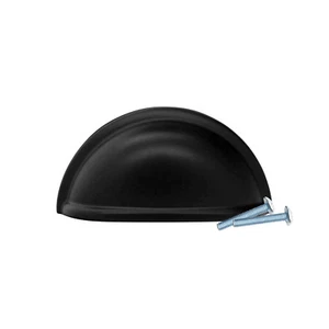 Amerock Cup 3" Flat Black Kitchen Cabinet Drawer Door Handle Pull BP53010FB - Imagen 1 de 3