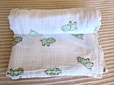 Aden + Anais Green White Elephant Baby Blanket Swaddle Muslin Cotton 40"x40"