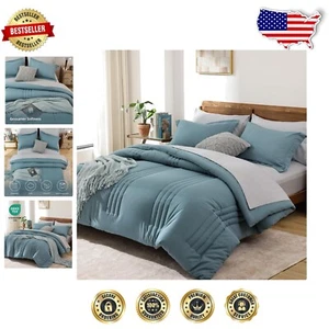 Luxurious Twin Comforter Set - 5 Pieces in Dusty Blue for Stylish Bedrooms - Picture 1 of 9