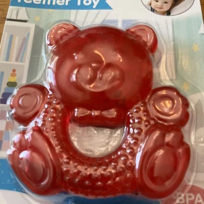 Juguete mordedor de oso rojo lleno de agua Babyking sin BPA goma calmante masticar 0-18 meses Foto 1 de 4