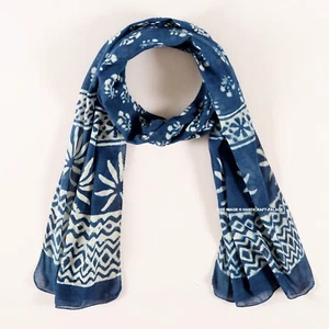 100% Cotton hand block print natural SCARF / Shawl / Stole Women man wrap Indigo - Picture 1 of 4
