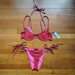 Nasty Gal Glitter Metallic Two Layer Swim Suit Sparkle Underwire Bikini Set NWT - Picture 1 of 6