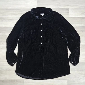 J. Jill Womens Black Crushed Velvet Longsleeve Blouse Size Large Petite Silk Ble - Picture 1 of 10