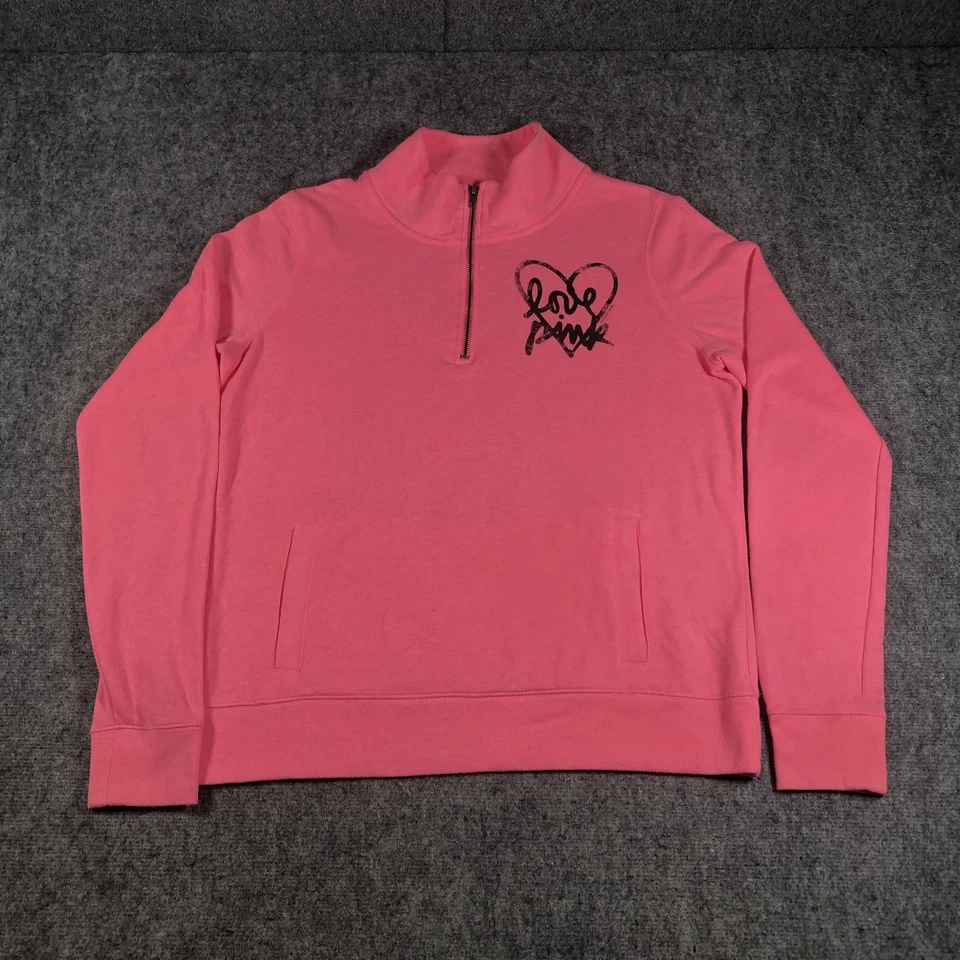 Victoria's Secret PINK Quarter Zip Sweatshirt Womens Large Pink Love Pink Heart - Image 1 of 4