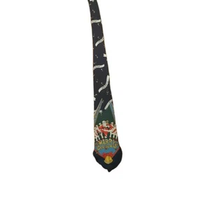Stafford Santa Claus Dancing Girls Merry Christmas Navy Blue Italian Silk Tie - Picture 1 of 11