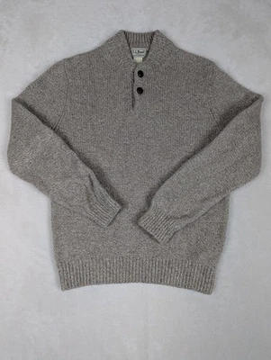LL Bean Sweater Mens Medium Fisherman's Ragg 100% Lambs Wool Henley Pullover - Image 1 of 4
