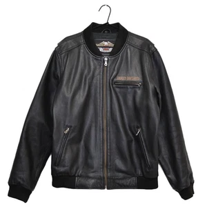 Chaqueta de bombardero Harley Davidson 100 % cuero para hombre negra para motociclista talla L - Imagen 1 de 15
