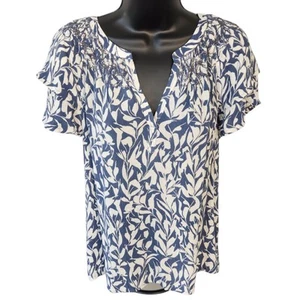 Top donna Garnet Hill svolazzante manica corta Lagenlook taglia M blu bianco nuovo con etichette difetto - Foto 1 di 18