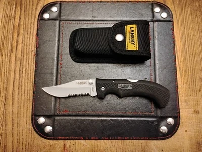 Lansky Folding Hunting Knife 3.5" Stainless Steel Blade Rubber Handle & Sheath  - Image 1 of 3