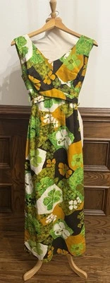 Vintage 1960s Hawaiian Likeke Maxi Luau Wedding Dress Hippie Boho XS 0 2 - Image 1 of 4