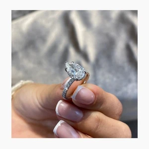 Women Diamond Pear Ring F VS1 IGI Certified 2.3 Ct Lab created 14k White Gold - Picture 1 of 14