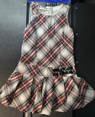 女孩 8/10 儿童格子连衣裙白色/红色/黑色 — 第 1/4 张图片