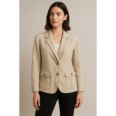 Chaqueta Blazer Quiet Luxury Lino Mujer L Beige Minimalista Costera Elegante Verano Foto 1 de 4