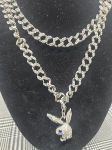 Women's Playboy Silver & Rhinestone Two Layered Necklace - Picture 1 of 4