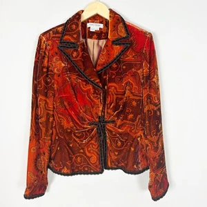 Vtg Kay Unger New York Velvet Paisley Blazer Jacket Boho Y2K Size 14 Women's - Picture 1 of 5