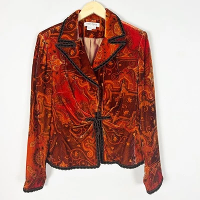 Винтажный Kay Unger Нью-Йорк бархата пейсли блейзер куртка богемное Y2K размер 14 женщин - Изображение 1 из 4