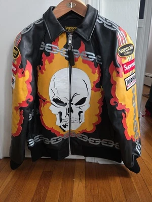 Chaqueta de cuero negra Supreme X Vanson para hombre Ghoast Rider talla L Foto 1 de 4