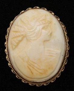 Antique 14K Gold Handmade Greek God Cameo Pin-back Brooch - Picture 1 of 3