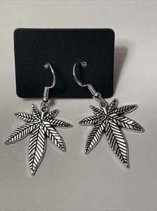 Marijuana Leaf Plant Earrings With Sterling Silver Hooks - Picture 1 of 1