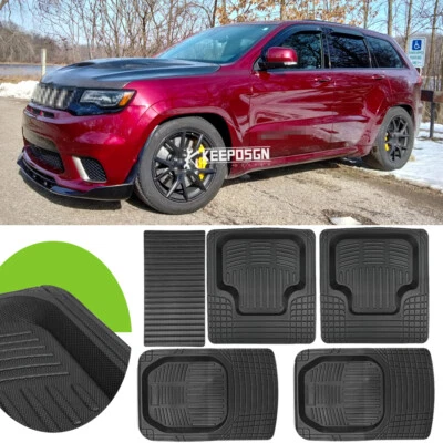 Alfombrillas negras de 5 piezas para auto para todo tipo de clima revestimientos traseros y delanteros para Jeep Cherokee Foto 1 de 4