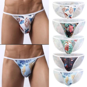 Men Printed G-Strings Thong Underpants U Convex Briefs Sexy Low Waist Underwear - Picture 1 of 27
